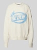 Review Oversized gebreide pullover met labeldetail Offwhite gemêleerd