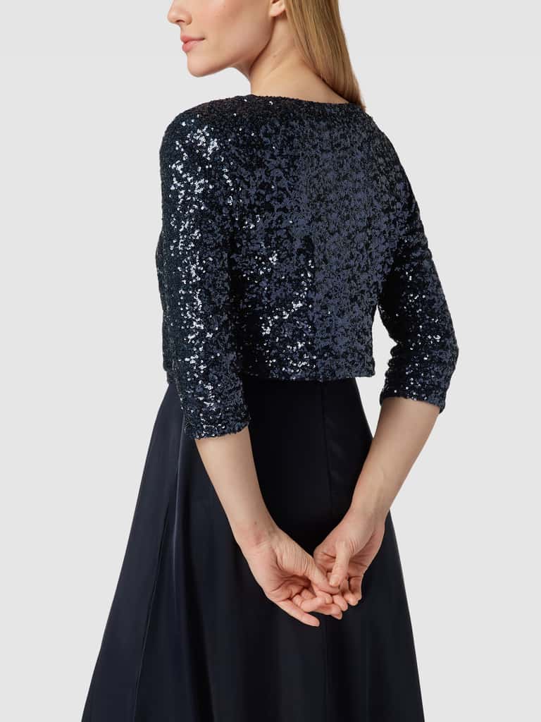 Allegra K Damesvest met pailletten, pofmouwen, open voorkant, bolero, kort, glinsterend, pailletten, voor dames, Zwart, S