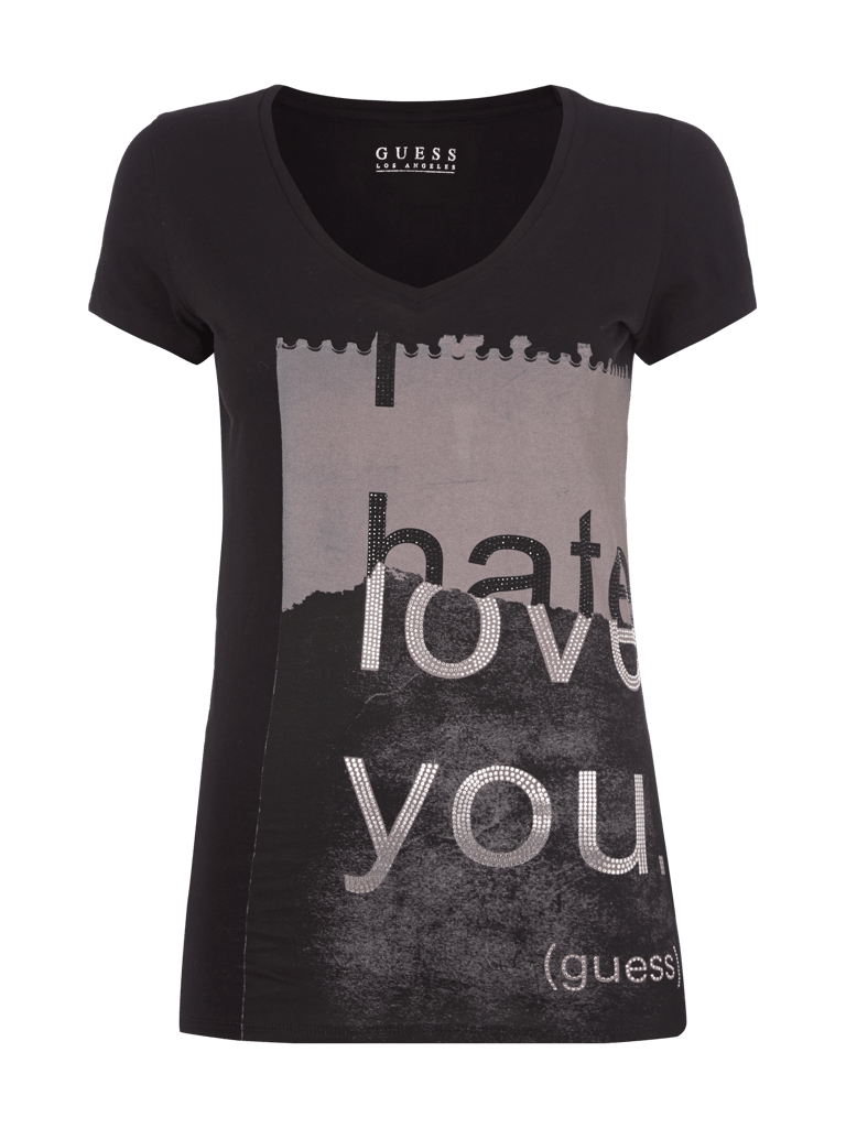 Guess Shirt mit Message-Print und Ziersteinbesatz (black) online kaufen