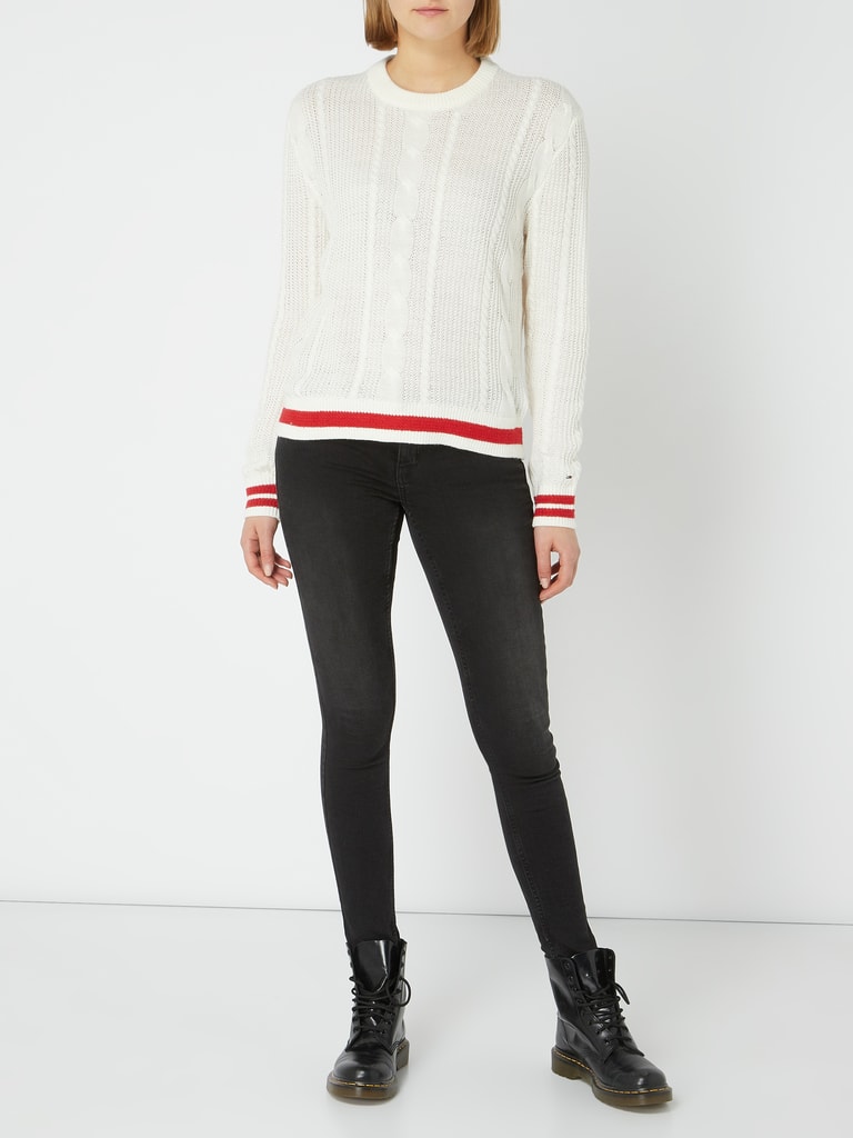 Tommy Jeans Pullover Mit Zopfmuster Offwhite Meliert Online Kaufen