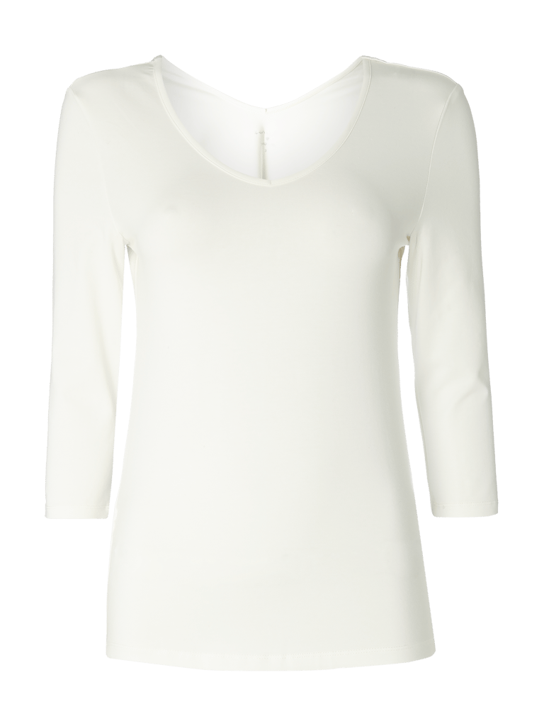 Damen T-Shirt Mit 3/4 Ärmeln - Baumwolle-Leinen Mix In Weiß