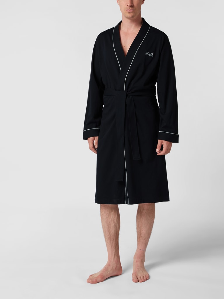 BOSS Heren Kimono BM ochtendjas van katoen-jersey met logo en biezen, zwart 001, XXL