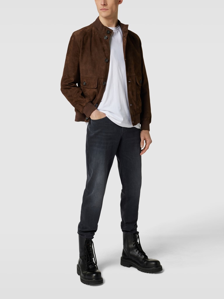 Paul Shark Lederjacke mit Stehkragen Modell 'VELOURSFALSTER