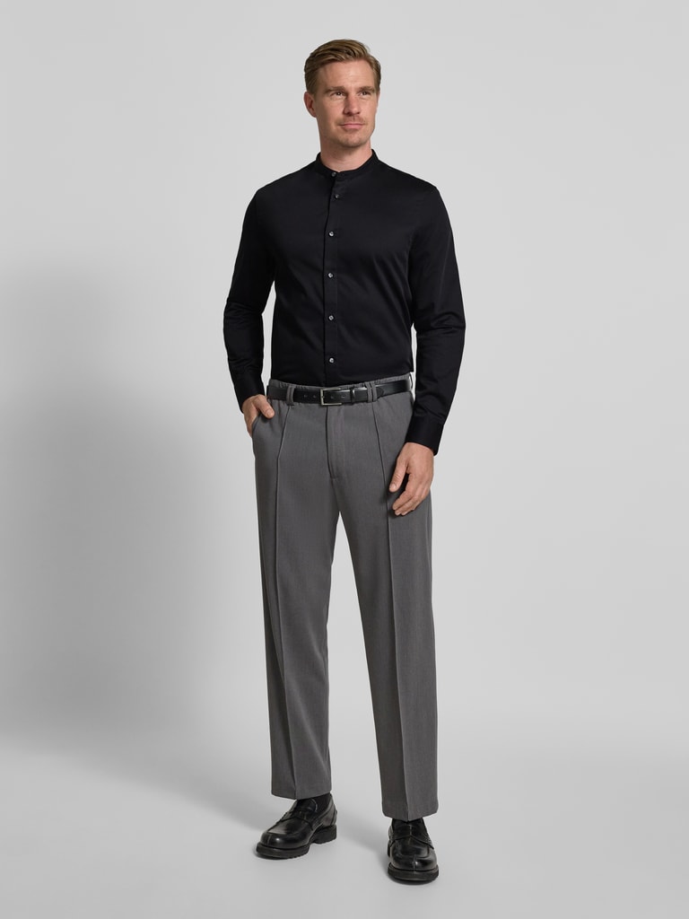 Jake*s Relaxed Fit Business Hemd mit Stehkragen (black) online kaufen