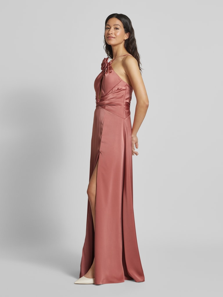 Satin-Abendkleid in A-Linie mit Mesh-Ausschnitt und Glitzergürtel | Dunkelgrün main image 1