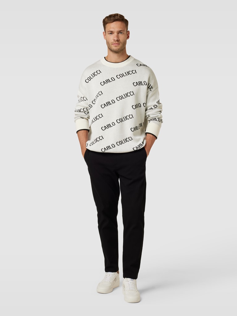 Carlo Colucci Strickpullover mit Allover-Label-Print (weiss) online kaufen