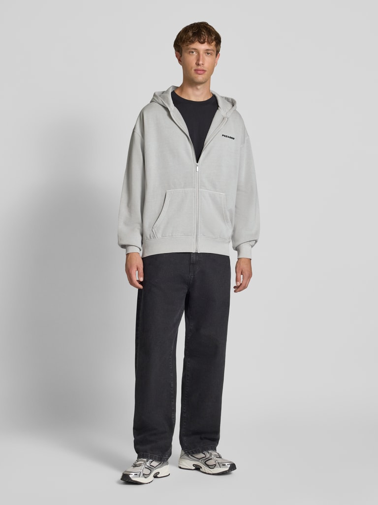 Pegador Oversized sweatjack met logostitching en capuchon in zwart