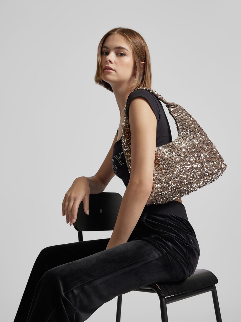 Pailletten shopper, tote bag, schoudertas, glanzende koppeling, kleine damesportemonnee, schoudertas, synthetische tas, glitter, portemonnee, glinsterende bal, party, emmertas (zilver