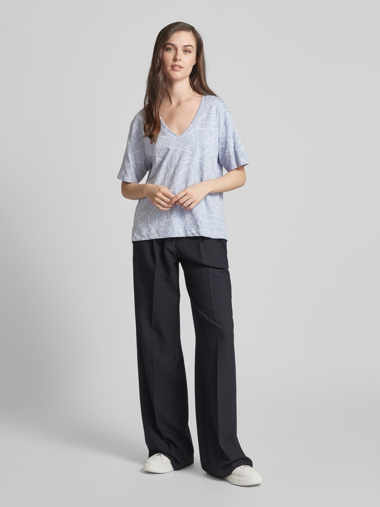 Esprit T-shirt met grafisch motief en V-hals in rookblauw online kopen