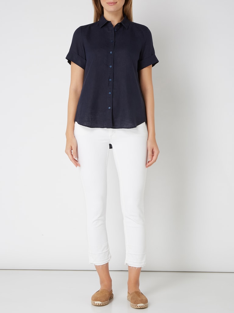 Marc O'Polo Leinenbluse mit kurzen Ärmeln (marineblau) online kaufen