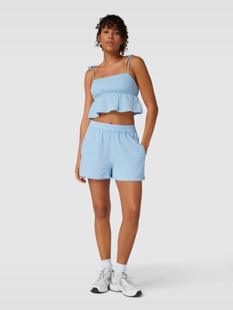 CutiePlusU Damen Outfit 2-teilig | Crop Top Mit Kätzchen-Print & Denim Etagenrock | Baumwolle