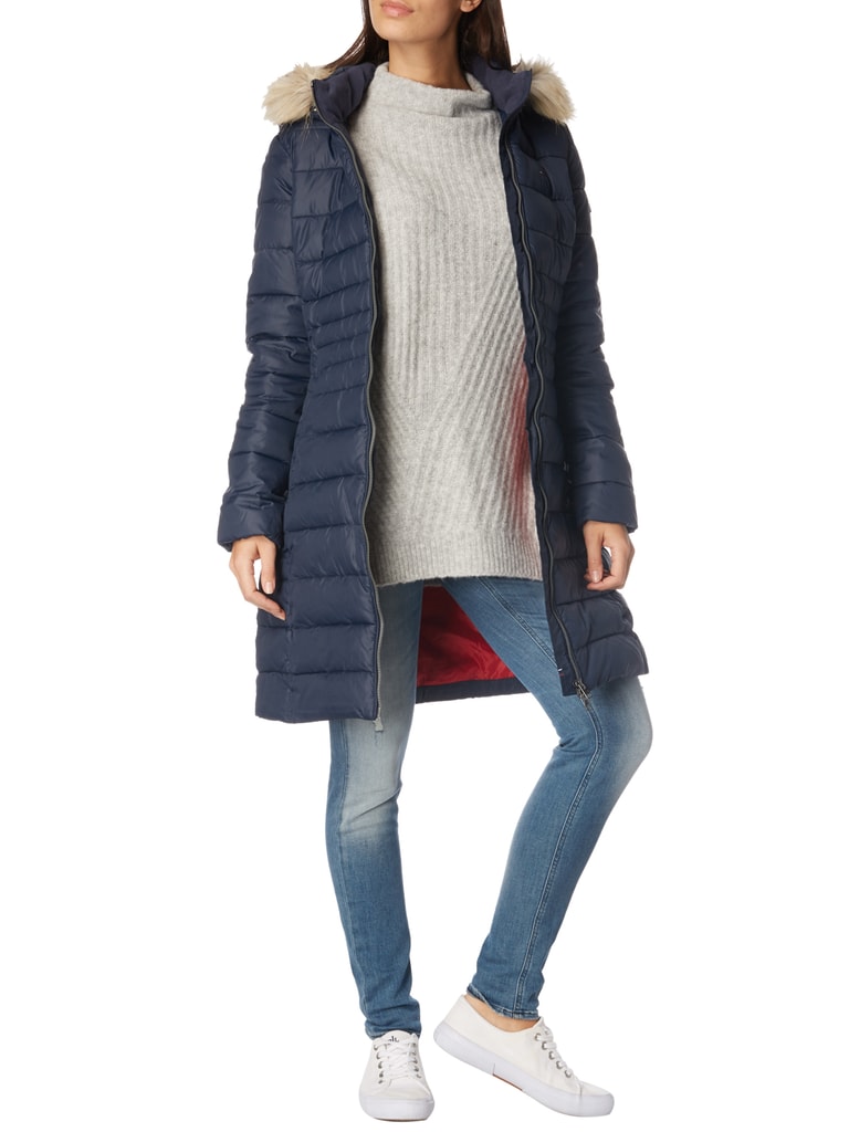 Tommy Jeans Steppmantel mit abnehmbarem Webpelzbesatz (dunkelblau  