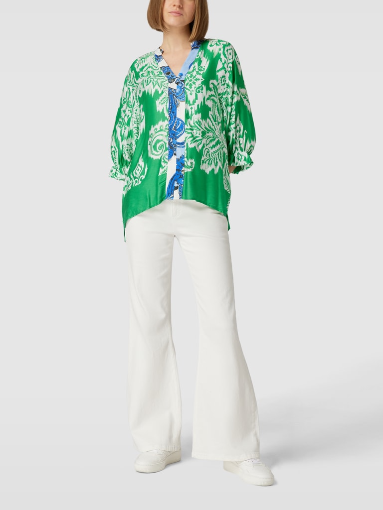 Milano Italy Pocket Front Split Side Dip Back Shirt Blouse Green