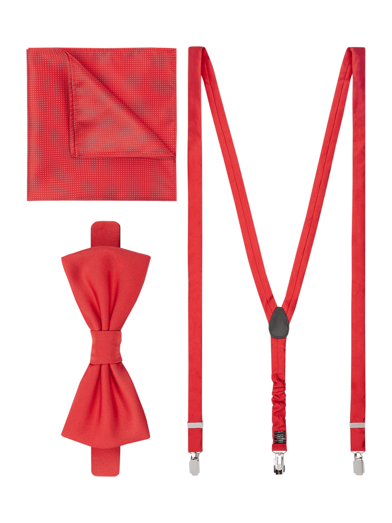 Herren Fliege & Einstecktuch Set Rot - Mit Manschettenknöpfen Für Festliche Anlässe