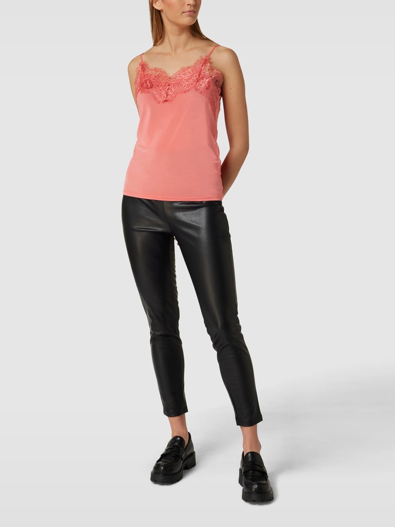 FeMereina Damen Top Mit Spitzenbesatz - Satin Spaghettiträger Top Asymmetrisch