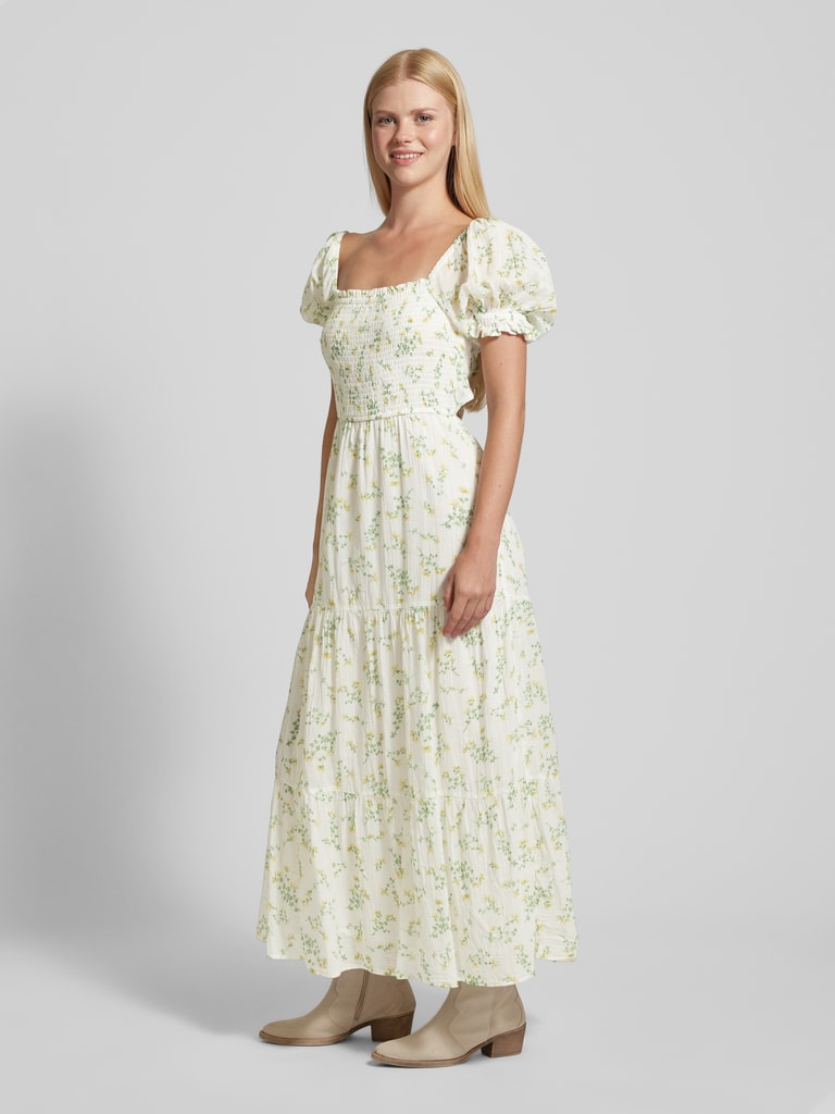 Gina Tricot Midi-jurk in laagjeslook met vierkante hals in lichtgeel online kopen | P&C