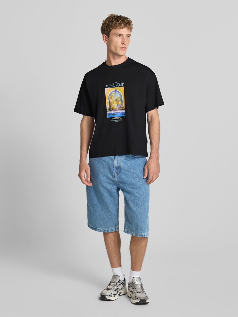 ShapeOfMyHeart☆ JACK & JONES T-shirt met motiefprint model 'SANREMO' in zwart