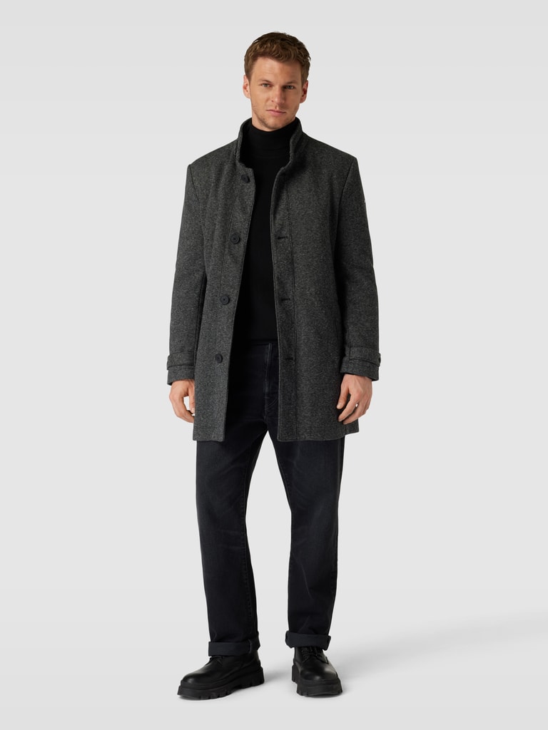 Herrenmantel Herbstmantel Grau Herren Mantel Wolle Lang Slim Fit