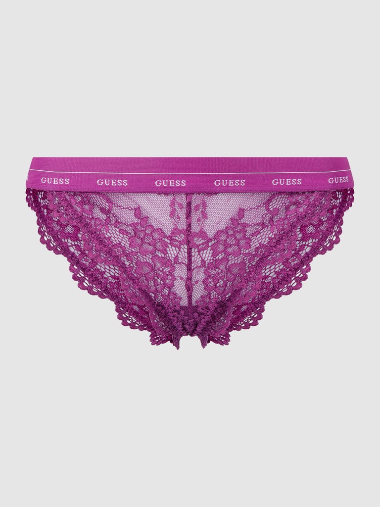 Slip mit Spitze und Logo-Taillenbund, Violett