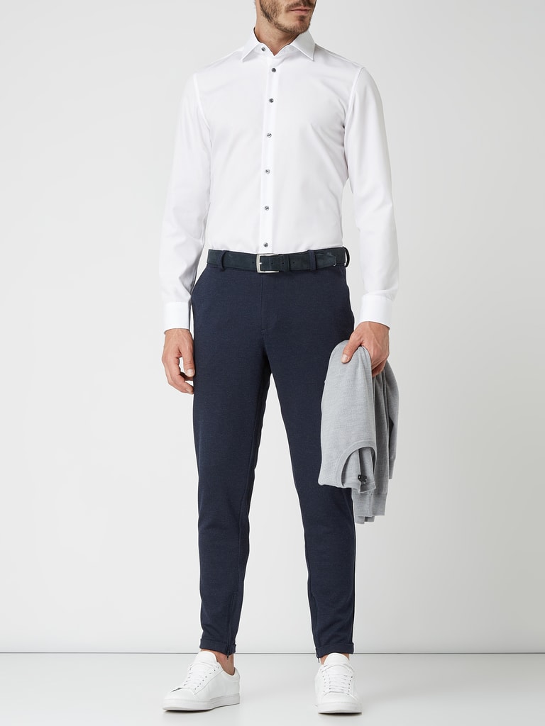 Chemise Homme Seidensticker 100% Coton - Bleu Taille 38, Coupe Slim, Col Boutonnière Plaquée