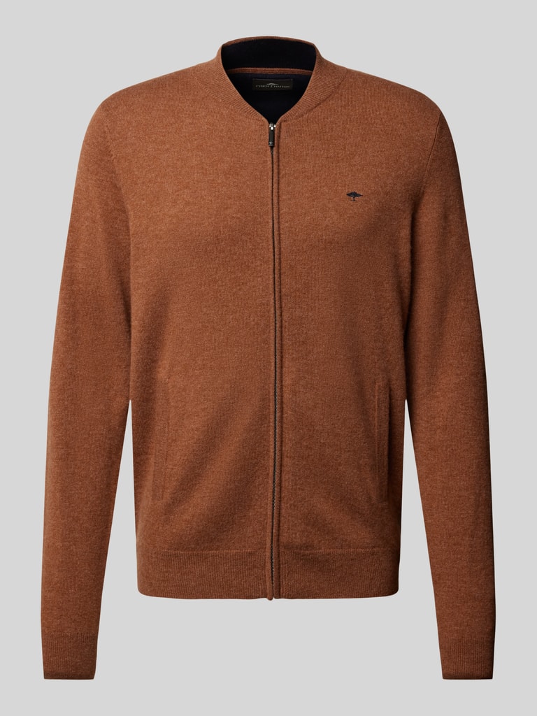 FynchHatton Cardigan met logostitching in hazelnoot online kopen P&C
