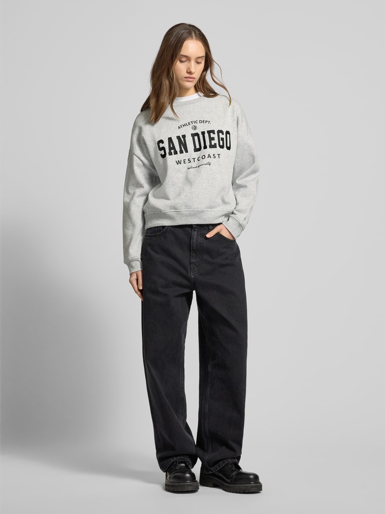 Lazuly Slim Sweatshirt in Grijs Gemêleerd met Studs