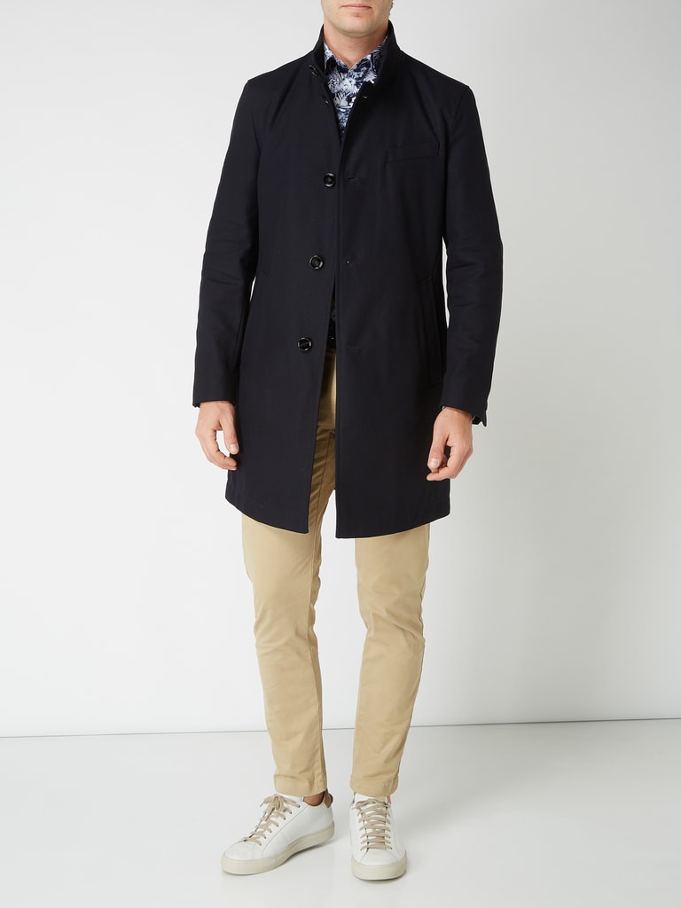 Herren Wintermantel Wool Slim Fit - Eleganter Trenchcoat Mit Stehkragen