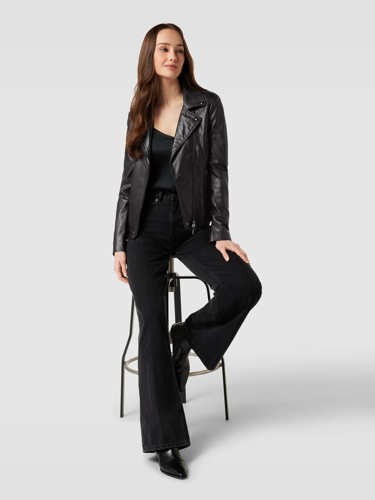 dPois Damesjas lederlook korte mantel cropped jas bolero lak leer