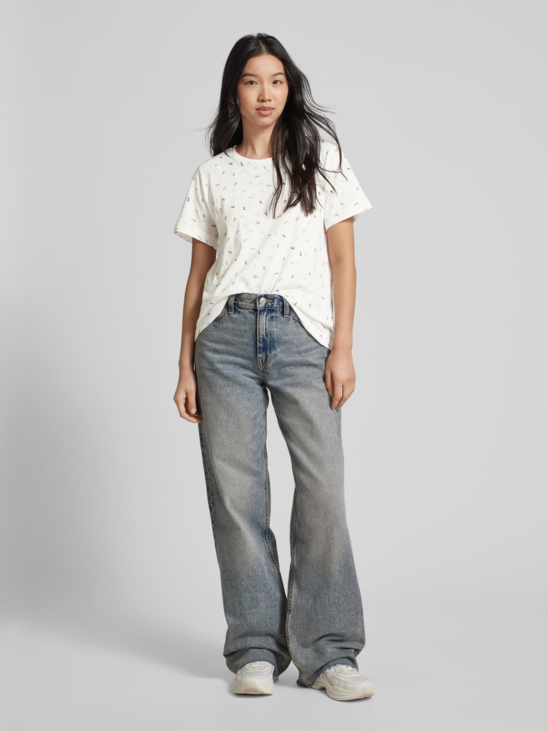 Tom Tailor Maglietta Donna Con Stampa Allover - Casual Chic, Girocollo E Vita Elasticizzata