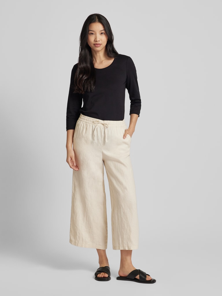 Elegante Leinenhose Mit Bundfalten - Beige - Damen