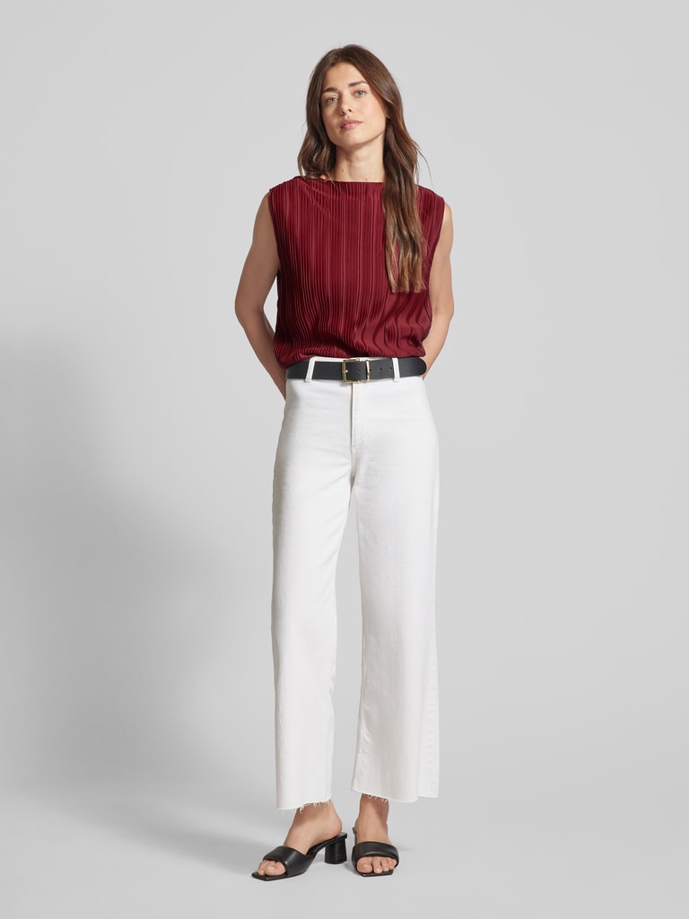 Harpa Bluse mit Plisseefalten Weiss & Bordeaux
