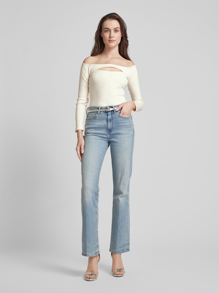 Guess Off Shoulder Longsleeve In Ripp Optik Offwhite Online Kaufen