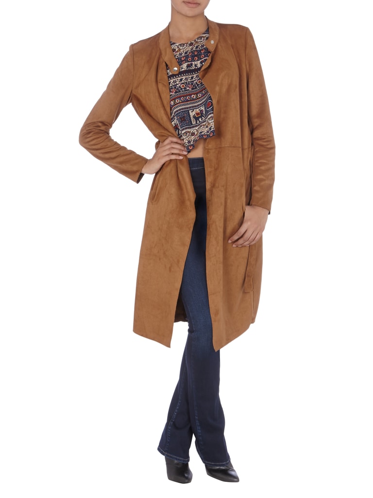 Vila Damen Mantel Mit Taillengürtel - Eleganter Fly-Away Kragen Mantel