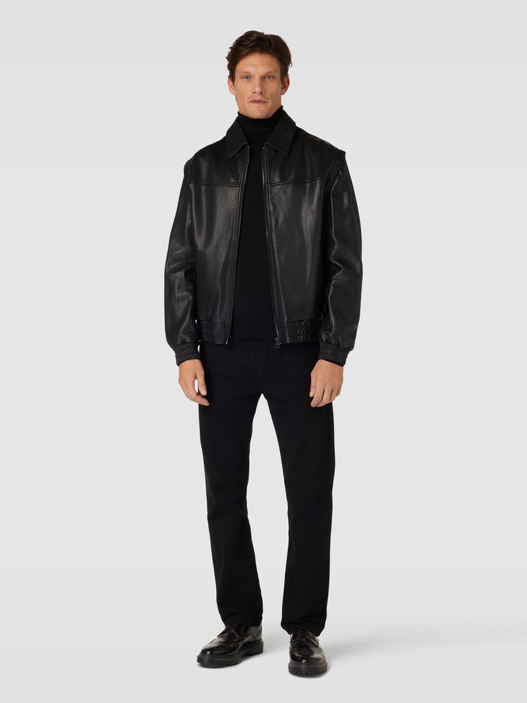 HUGO Lederjacke mit Reißverschlusstaschen Modell 'Lyon' (black