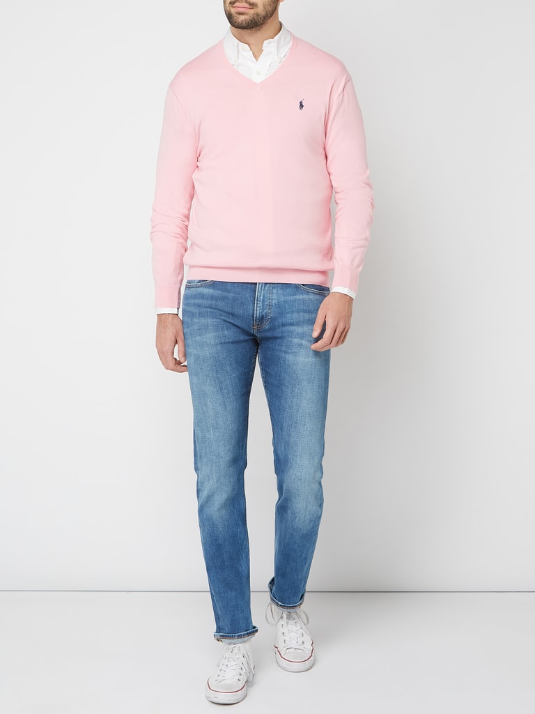 Ralph Lauren V-Ausschnitt-Pullover pink-weiß Allover-Druck online Casual-Look