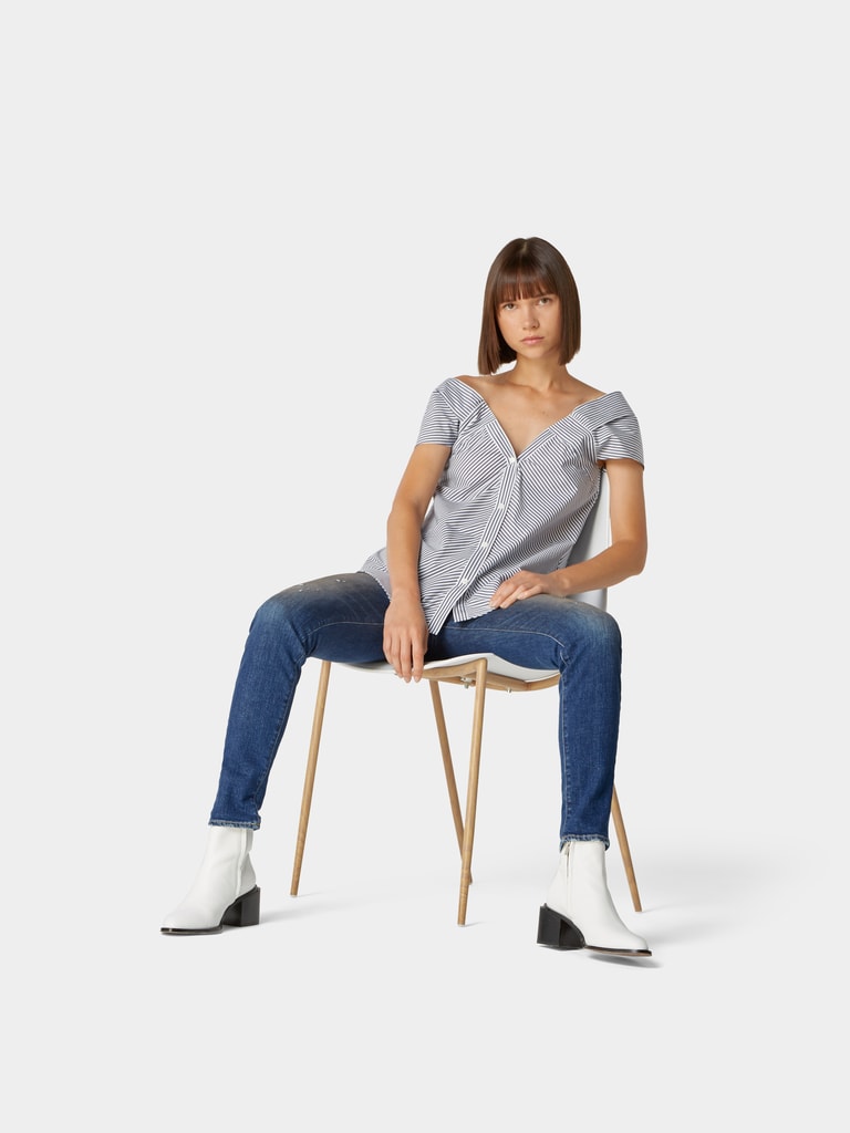 R13 Slim Fit Jeans mit Fransen (blau) online kaufen