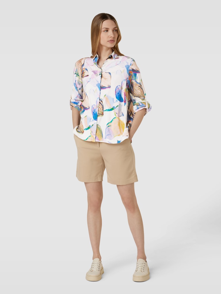 TONI Blouse van linnenmix met all-over motief, model 'CLAY' in wit ...