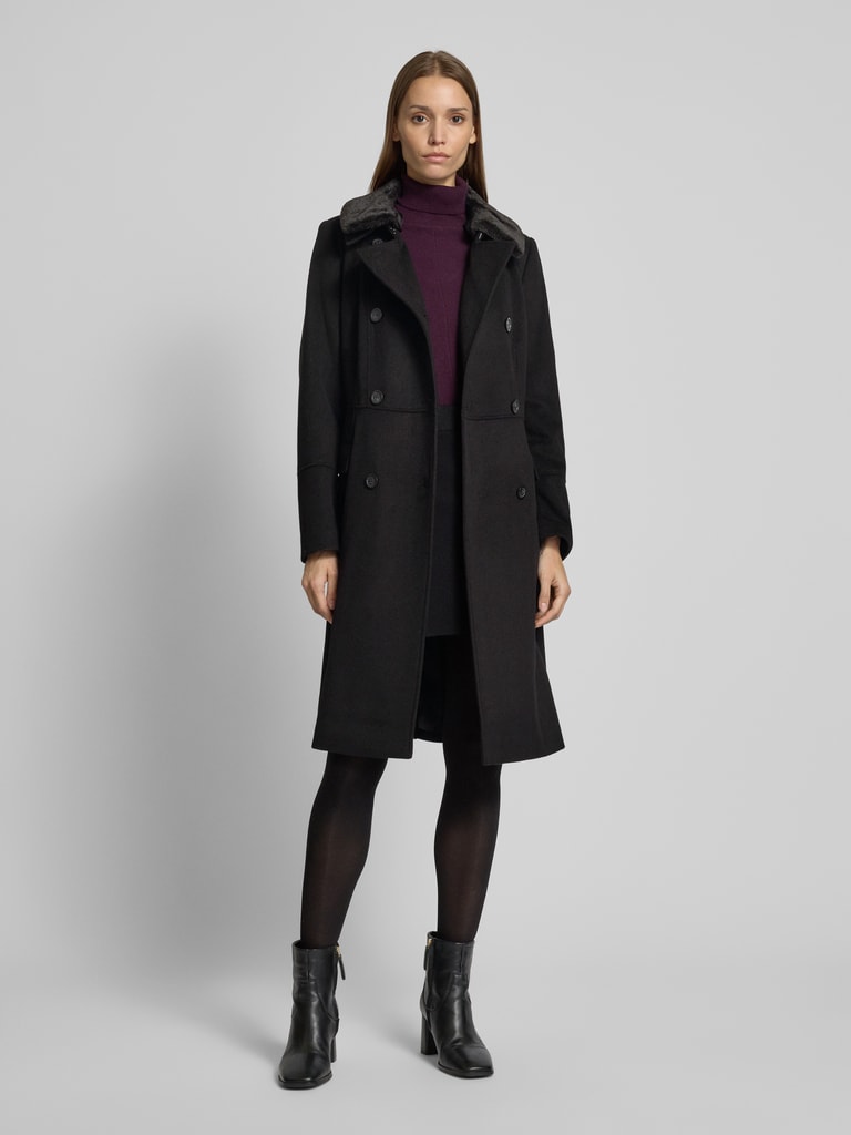 coma comma Lange wollen jas met imitatiebont in zwart online kopen | P&C
