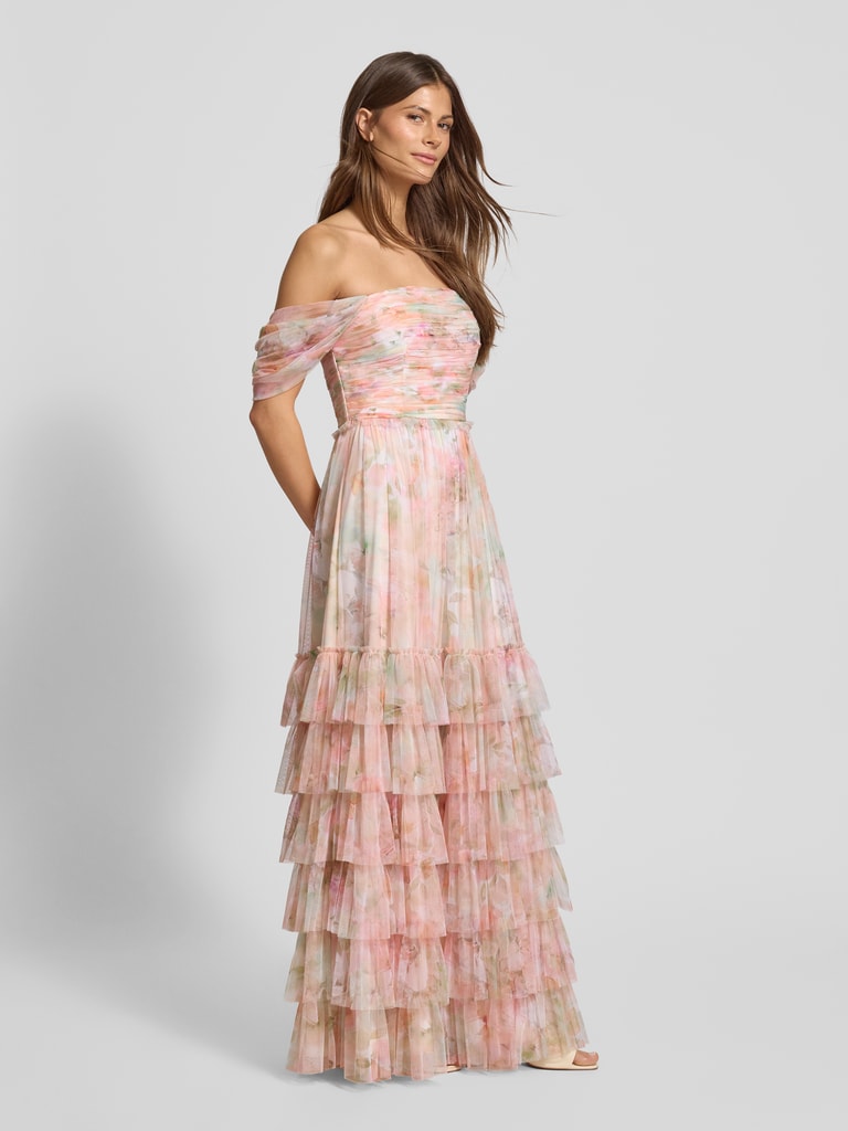 Ever-Pretty Feestelijke damesjurk met ruches mouwen, chiffon, knielang, elegante avondjurk EG02053, blauw ijs, 36 NL