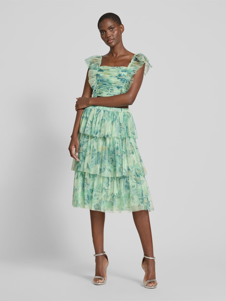 Lace & Beads Knielange rok met volants in groen online kopen | P&C