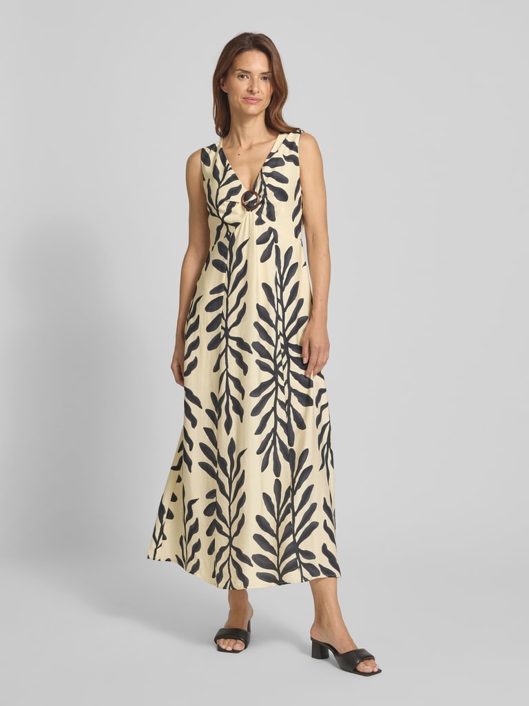 AOMEI Damen-Midikleid Mit V-Ausschnitt Und Schößchen – Jacquard-Stoff, Figurbetont, Für Büro Und Anlässe