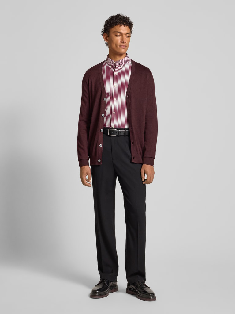 WE Fashion gemêleerd slim fit overhemd donkerrood | wehkamp