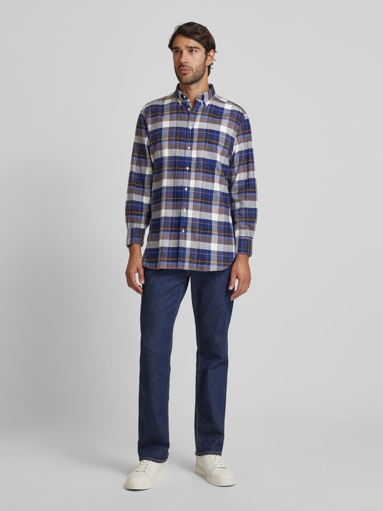 Selected Homme – Langärmliges Flanellhemd in Marineblau kariert