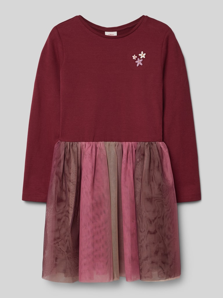 S.Oliver Jersey-Kleid Mit Tüllrock Und Glitzer-Print - Tailliert Mit Langen Ärmeln