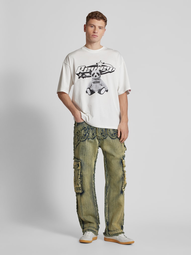 REVIEW Baggy Fit Jeans mit Label-Stitching (blau) online kaufen