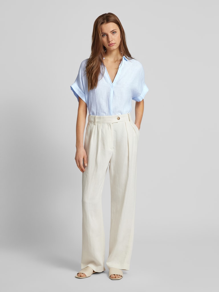 Damen Leinenbluse - Relaxed Fit & Geschlitzter V-Ausschnitt