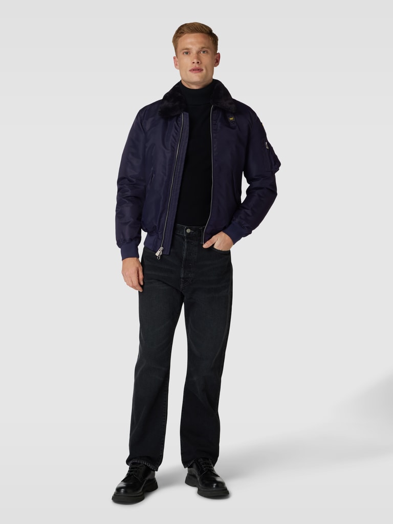 Blauer Usa Bomberjacke mit Kunstfellbesatz (marine) online kaufen 