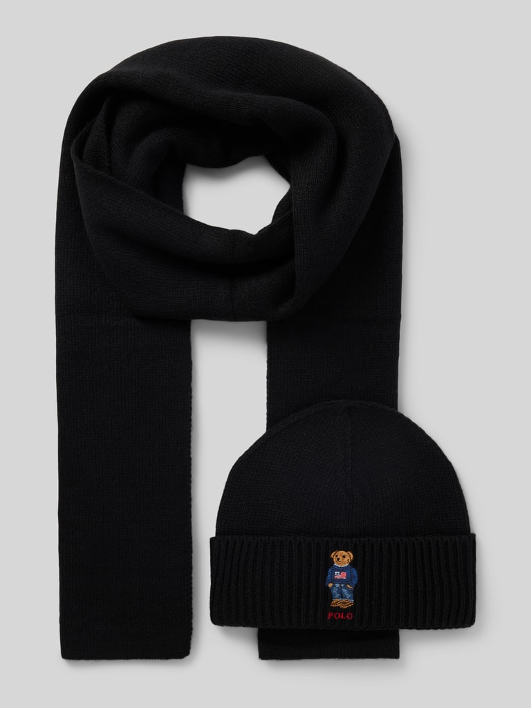 Polo Ralph Lauren Beanie en sjaal in een set met wol in zwart