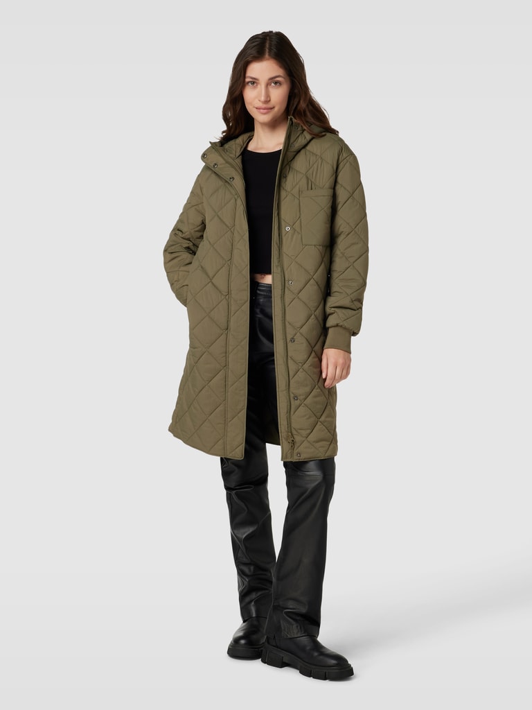 Sawmew Dames Donsjack Met Capuchon Lange, Warme, Gewatteerde Jas Monochroom Winterjack Enkellange Gewatteerde Jas Met Split Donsjack Met Col Winterjas Bomberjacks Overgangsjack (Color : Beige, Size