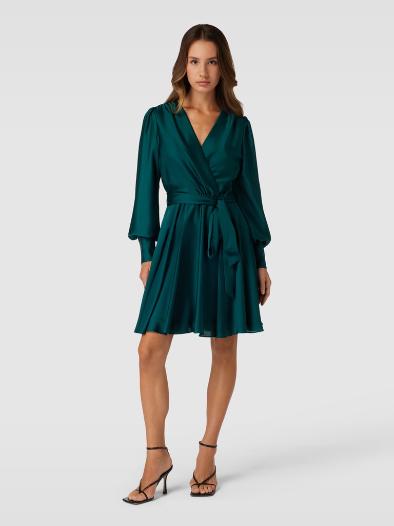 Damen Grünes Wickel-Midikleid - Langarm mit Bandage-Taille
